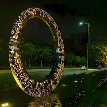 不銹鋼圓環(huán)雕塑,大型圓環(huán)雕塑安裝實(shí)拍圖