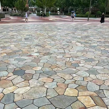 黃色虎皮石碎拼石材天然薄石片黃木紋不規(guī)則亂石文化石