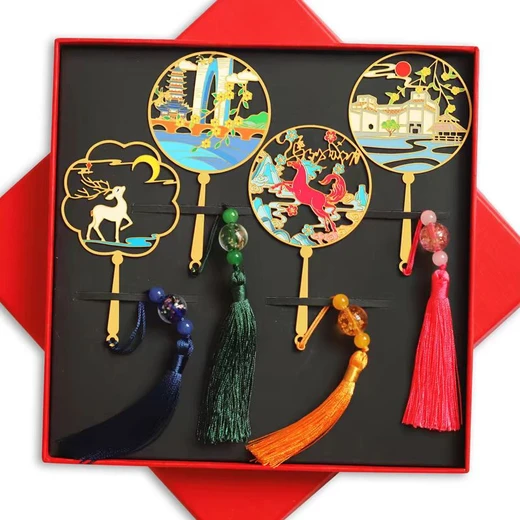 禮盒裝扇子書簽黃銅材質(zhì)書夾定制工廠