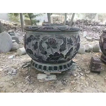 青石魚(yú)缸批發(fā)，浮雕魚(yú)缸廠家，青石雕刻魚(yú)缸，別墅家居魚(yú)缸擺件